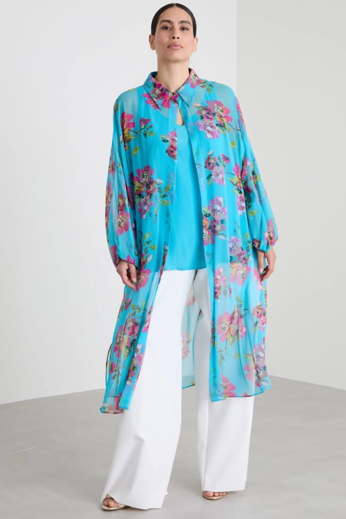 Long georgette tunic - TURQUOISE