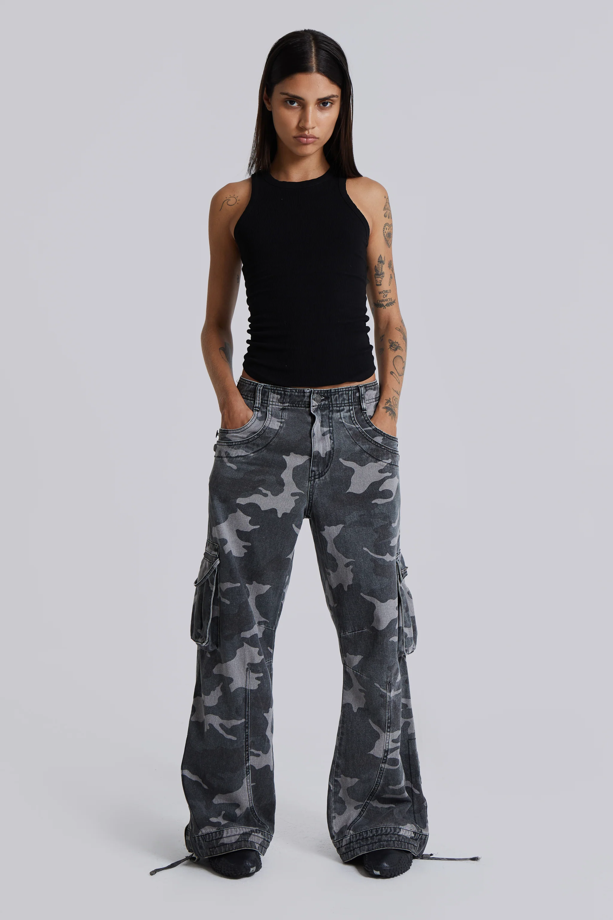 Washed Black Trooper Camo Cargo Pant