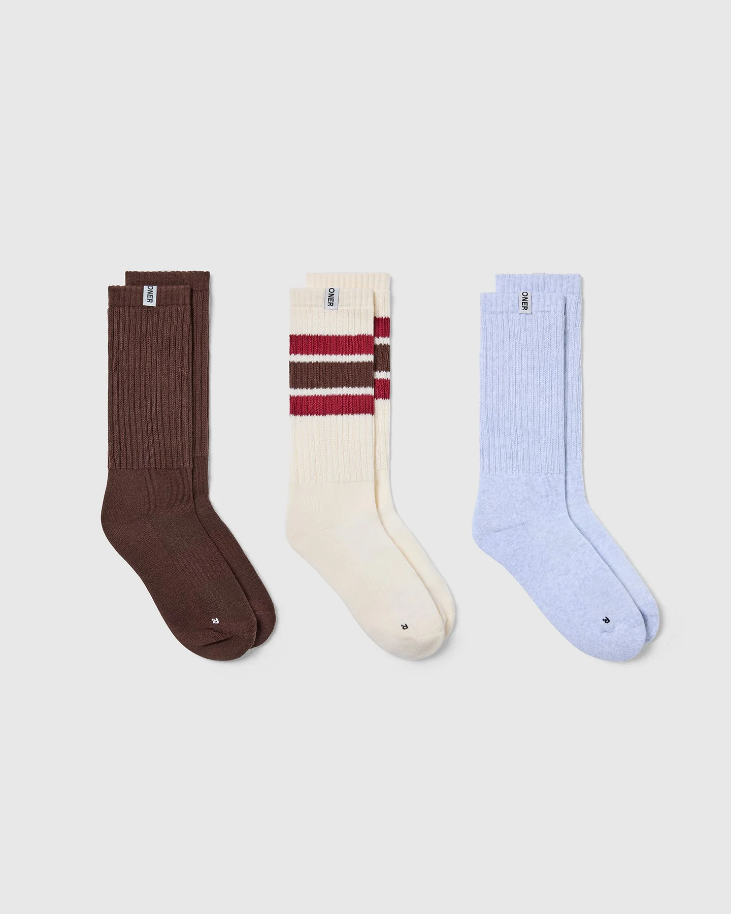 Stripe Slouchy Socks 3 Pack | Ruby Red/Espresso Brown