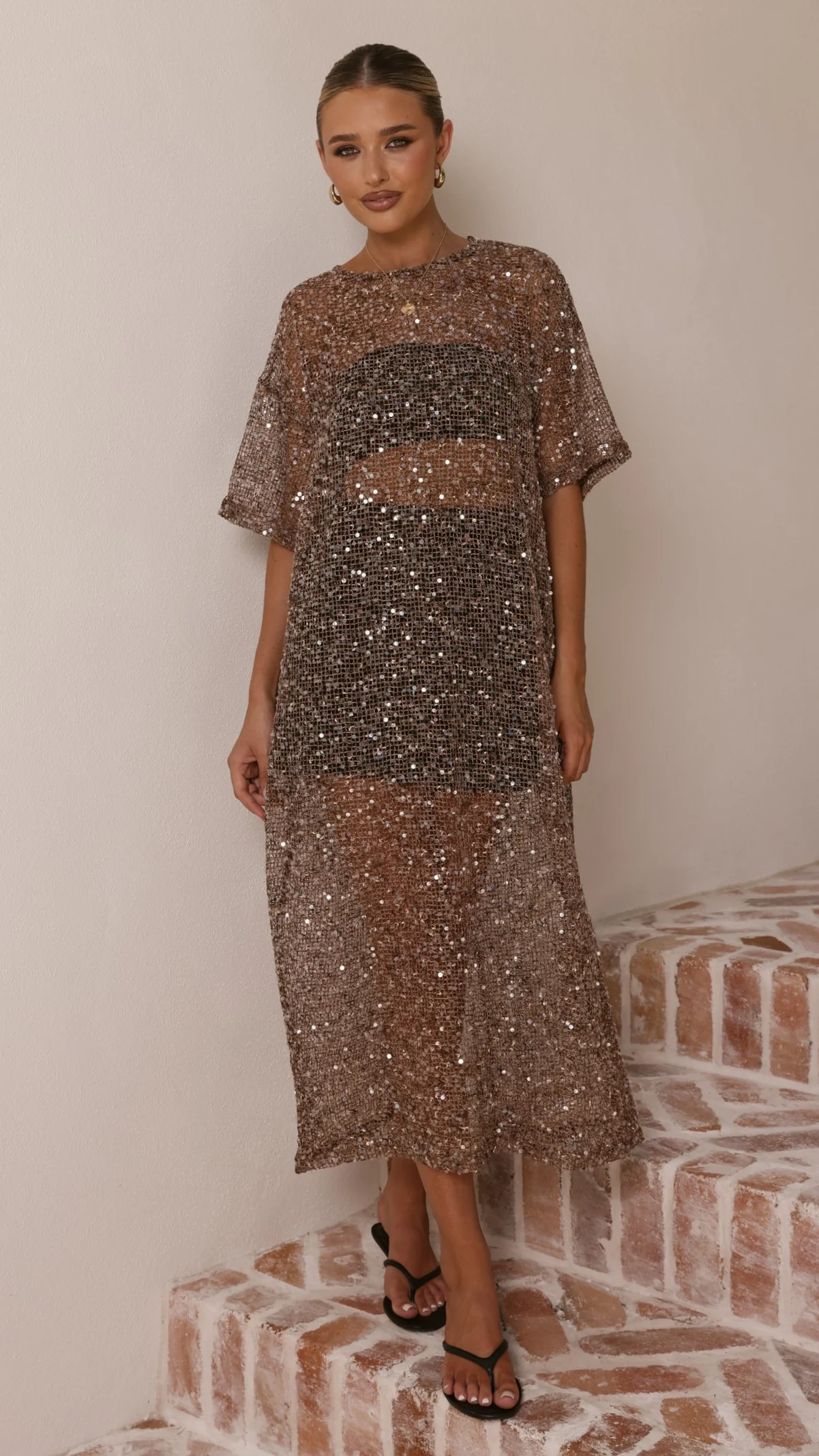 Zinnia Sequins Maxi Dress - Mocha