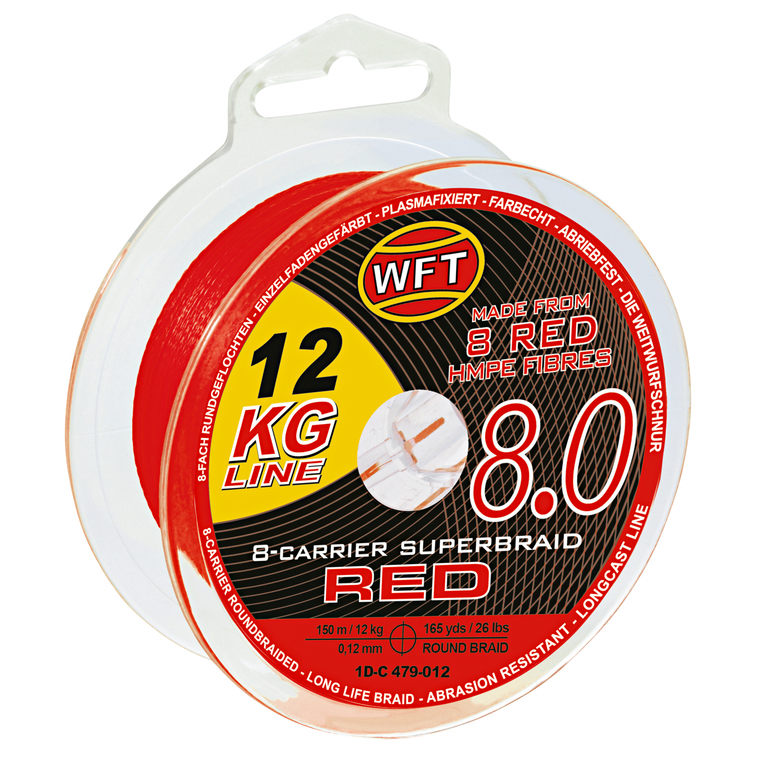 WFT Fishing Line KG 8.0 8-Carrier Super Braid (rot, 150 m)