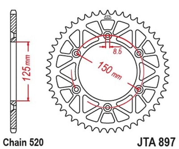 JT. Racelite aluminum rear sprocket, black 897 - 520Ref : JTC00563A / 1096584009