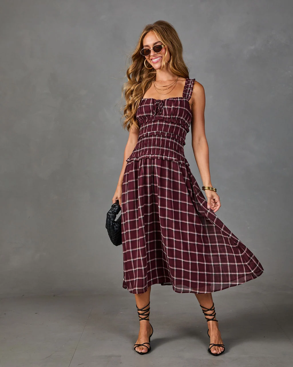 Velma Smocked Plaid Midi Dress