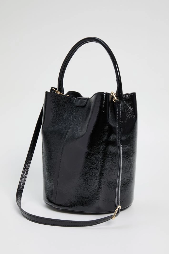 Bucket bag with patent finish - BLACK