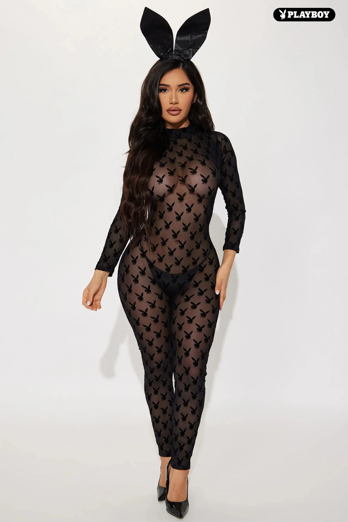 Playboy Peep Show Bunny 2 Piece Costume Set - Black
