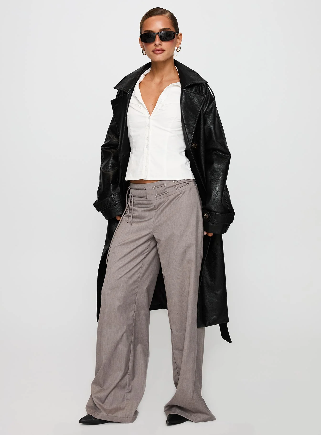 Think Later Faux Leather Trench Coat Black