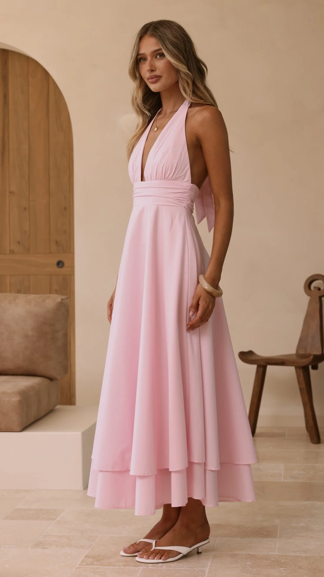 Kathy Halter Neck Maxi Dress - Light Pink