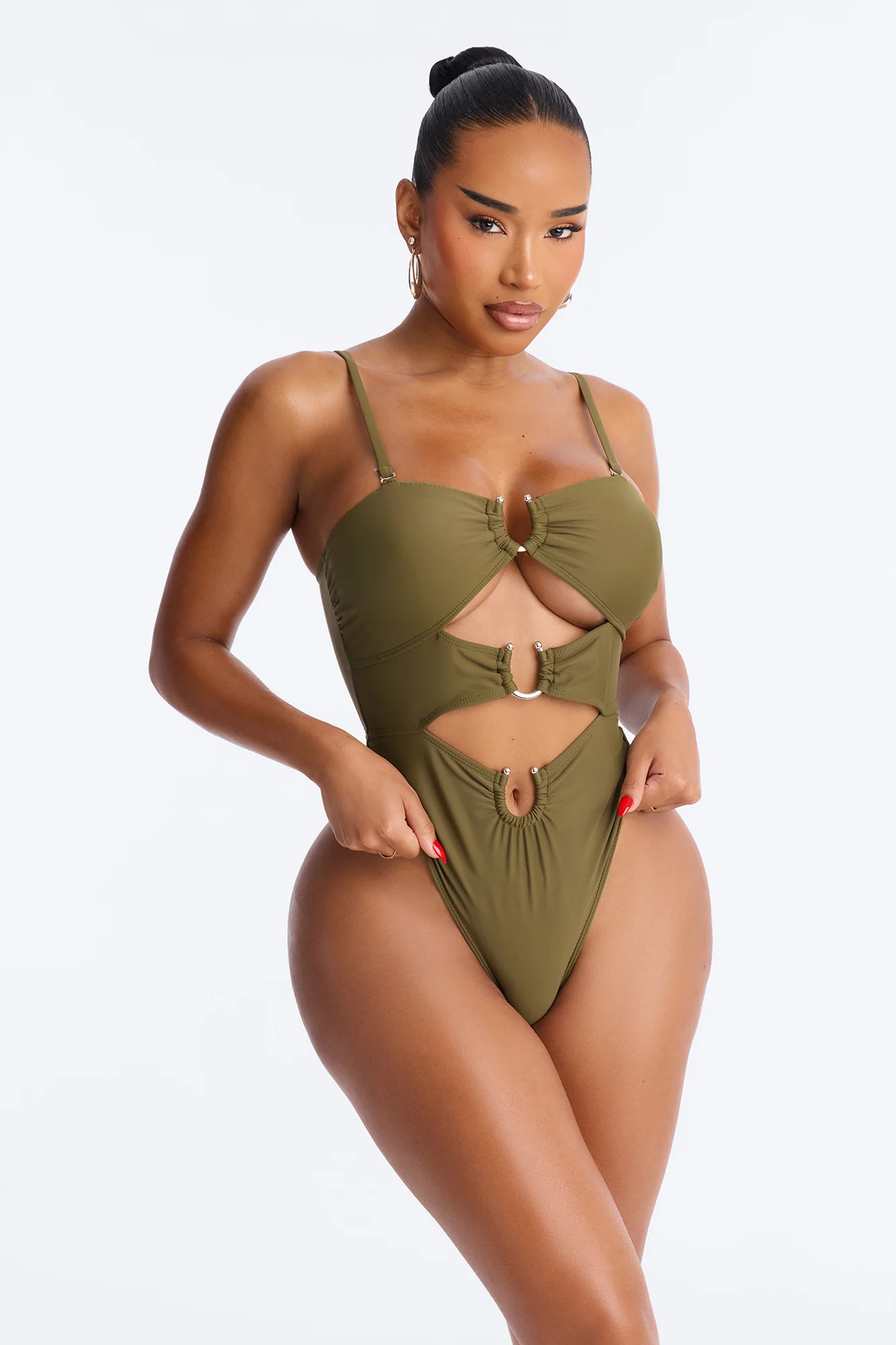 Mimosas By The Pool U Wire Cut Out 1 Piece Swimsuit - Olive