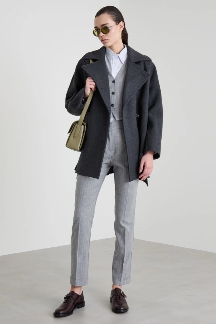 Pea coat with overlapping ruffles - ANTHRACITE