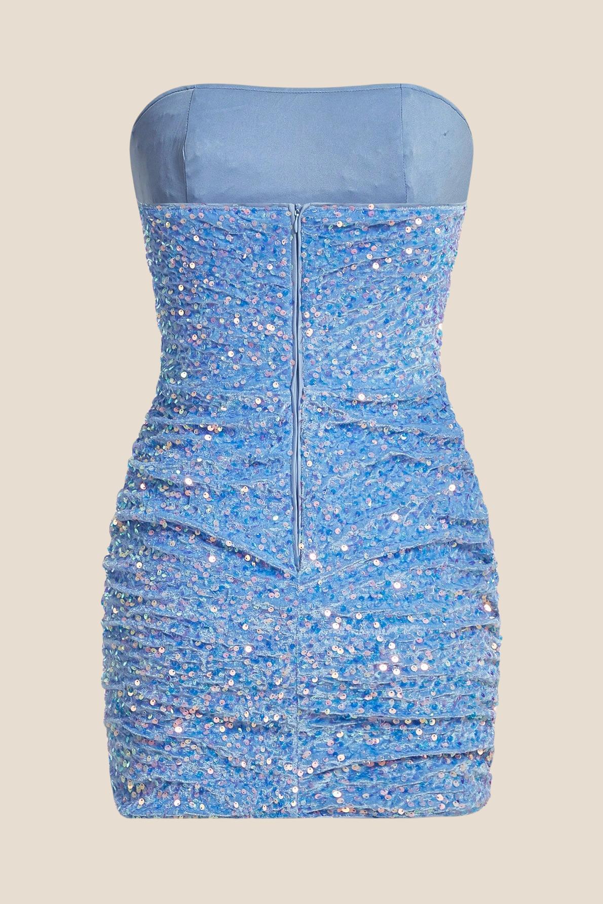 Strapless Blue Bodycon Sequin Short Dress