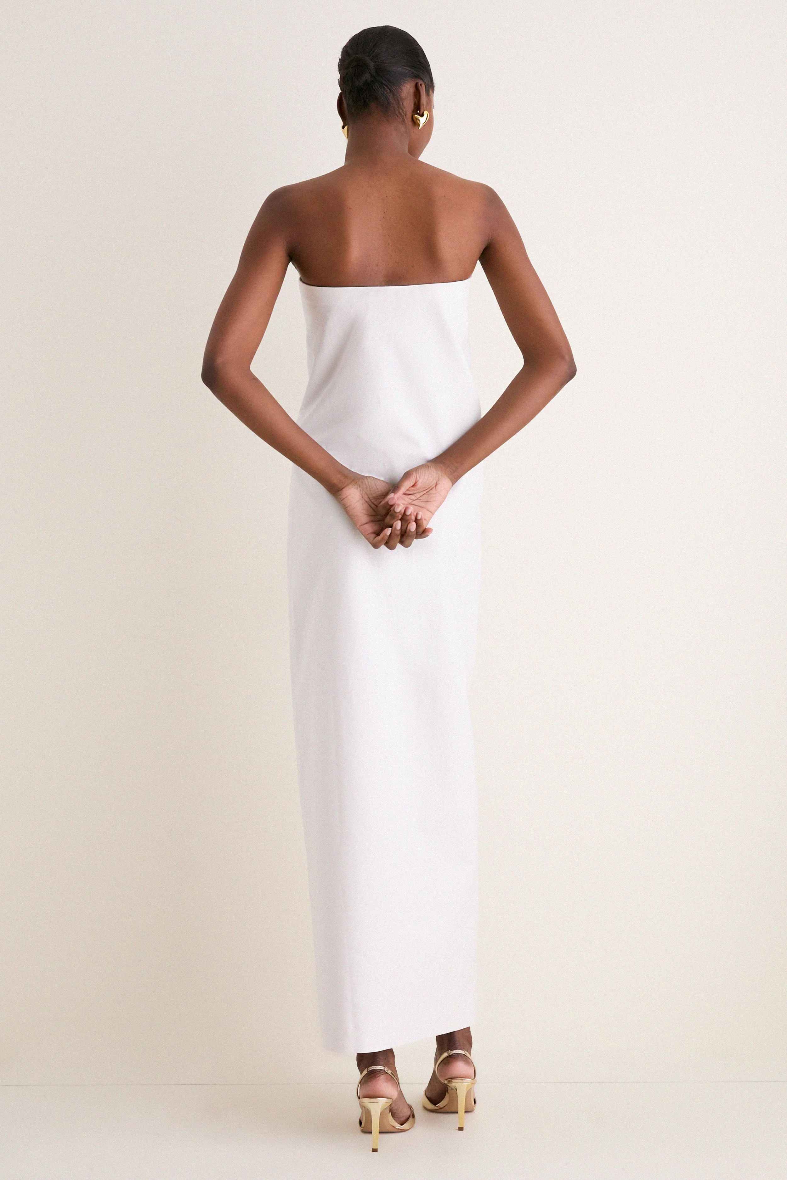 Off White Structured Petal Maxi Dress