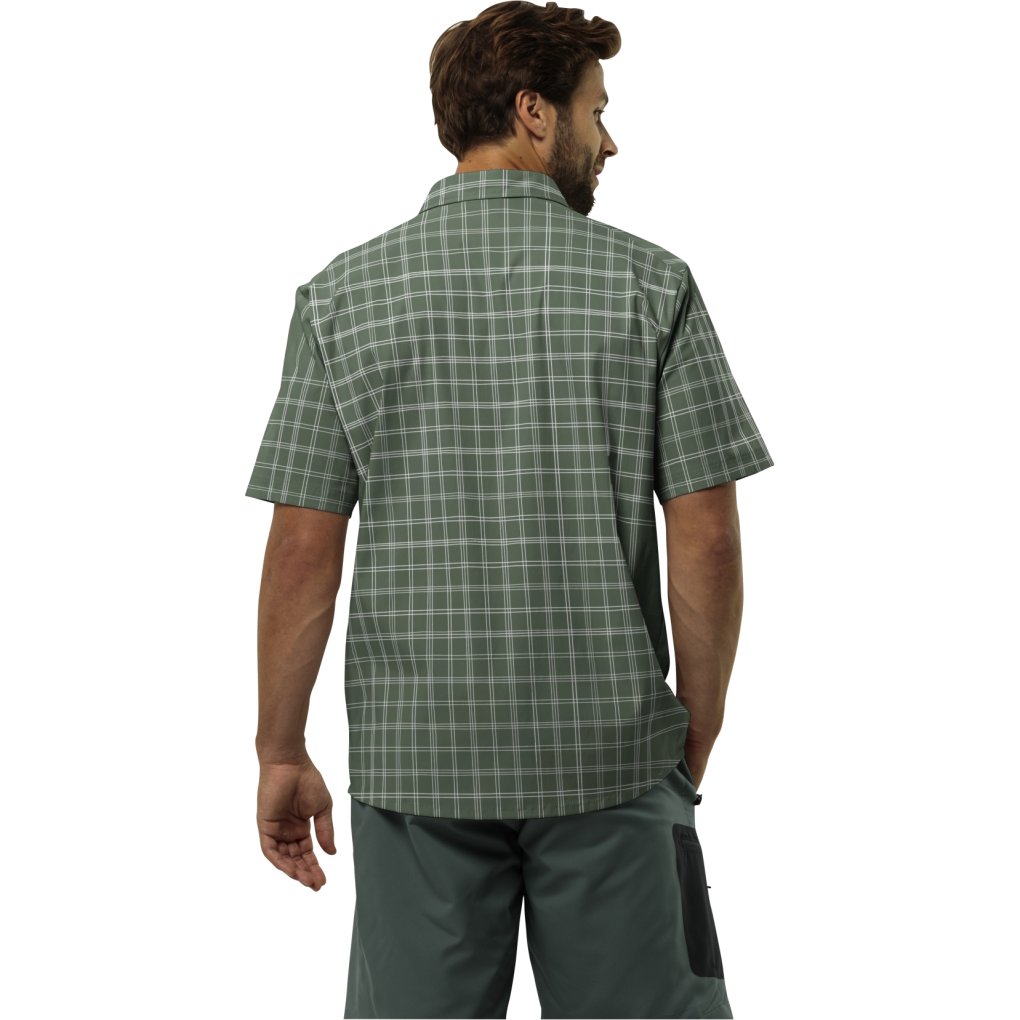 Jack Wolfskin Norbo Short Sleeve Shirt Men - hedge green checks