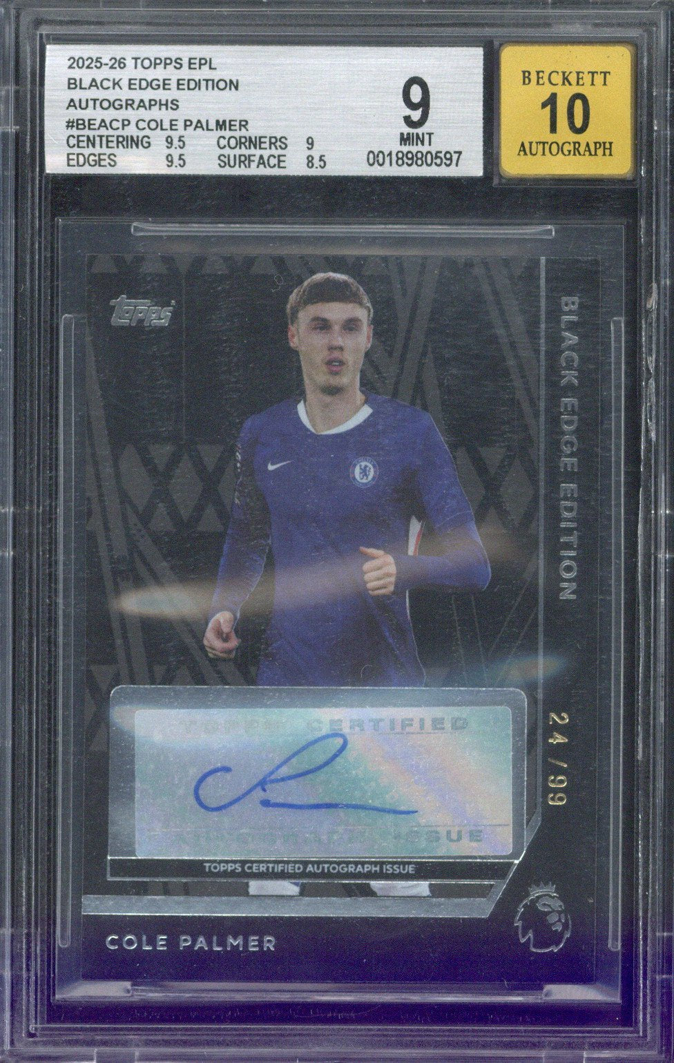 2025-26 Topps EPL Cole Palmer Black Edge Edition Autograph /99 BGS 9 Auto 10