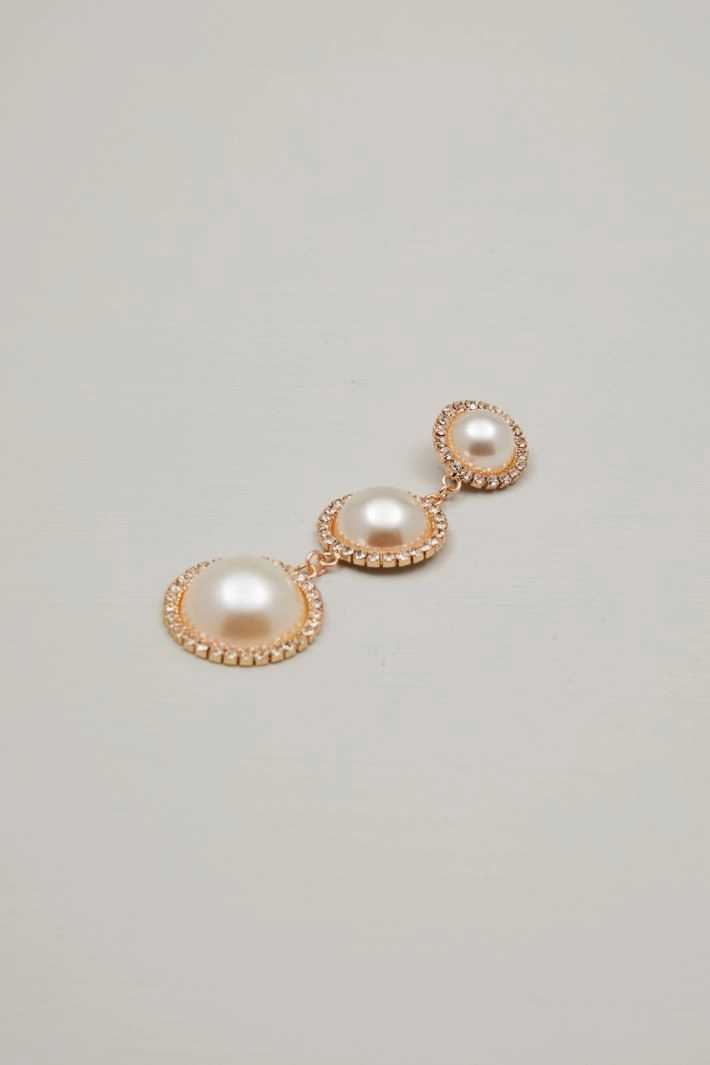 Pendant earrings with pearls and rhinestones - GOLD
