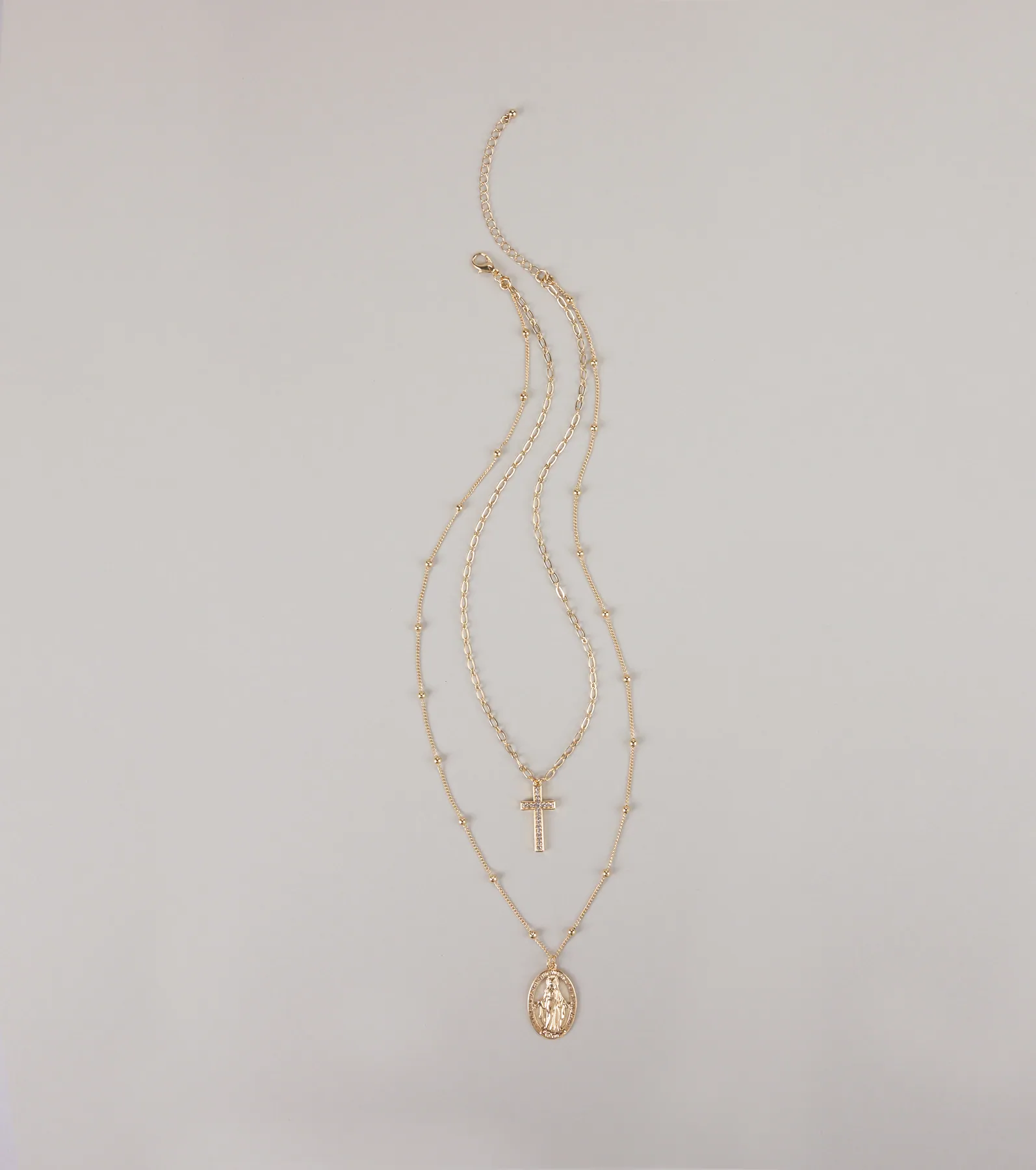 Divine Layers Cross Pendant Chain Necklace