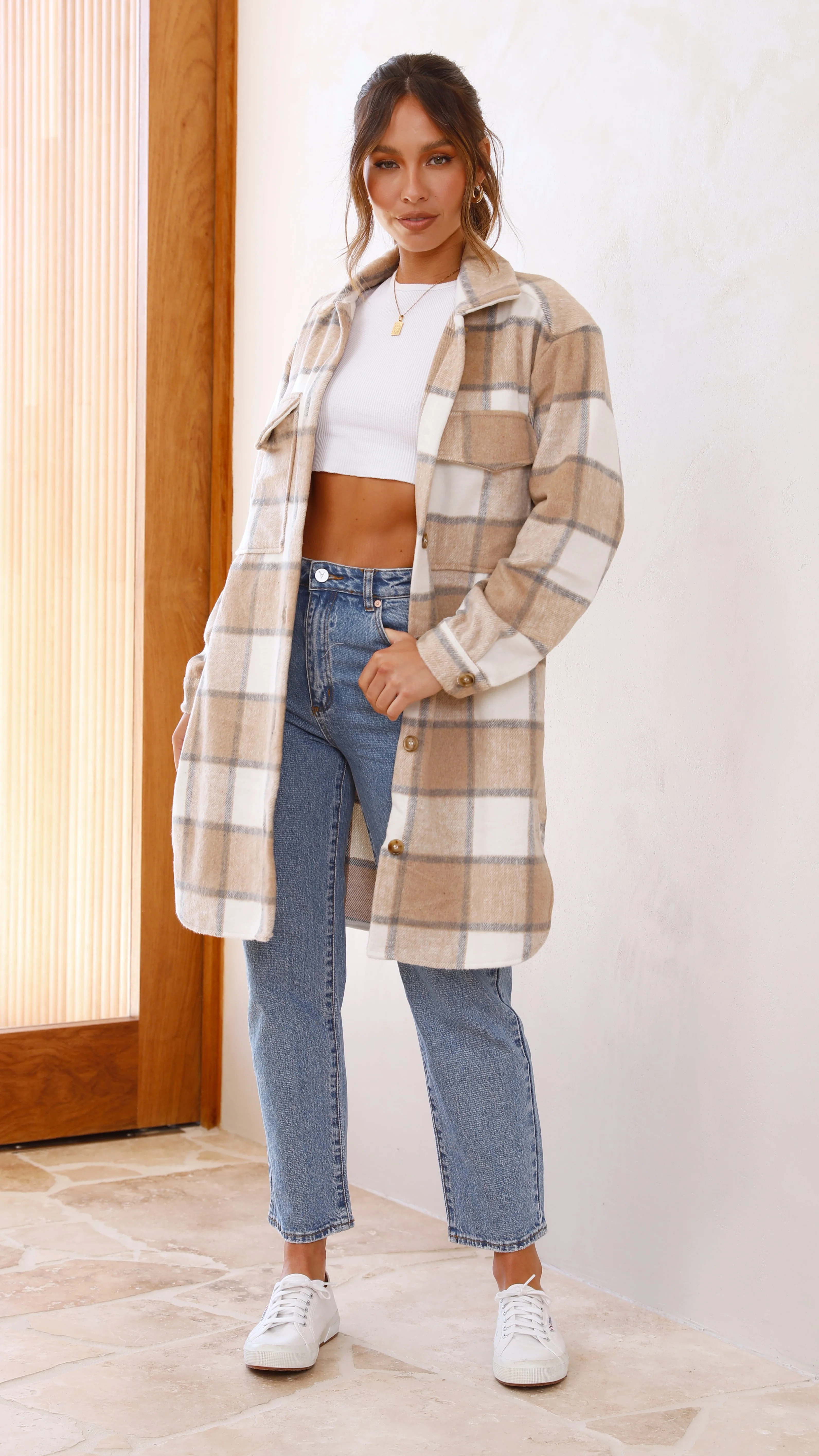 Saskia Jacket - Beige/Cream Check