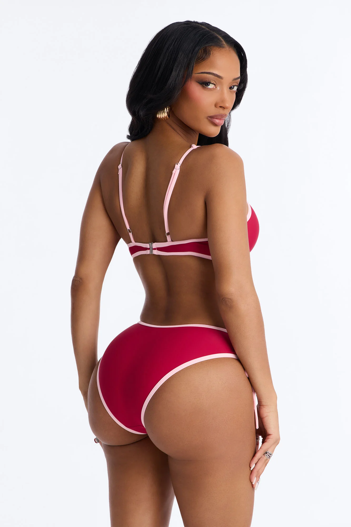 Tropical Tea Underwire Contrast Criss Cross Lace Up 2 Piece Bikini - Burgundy/combo