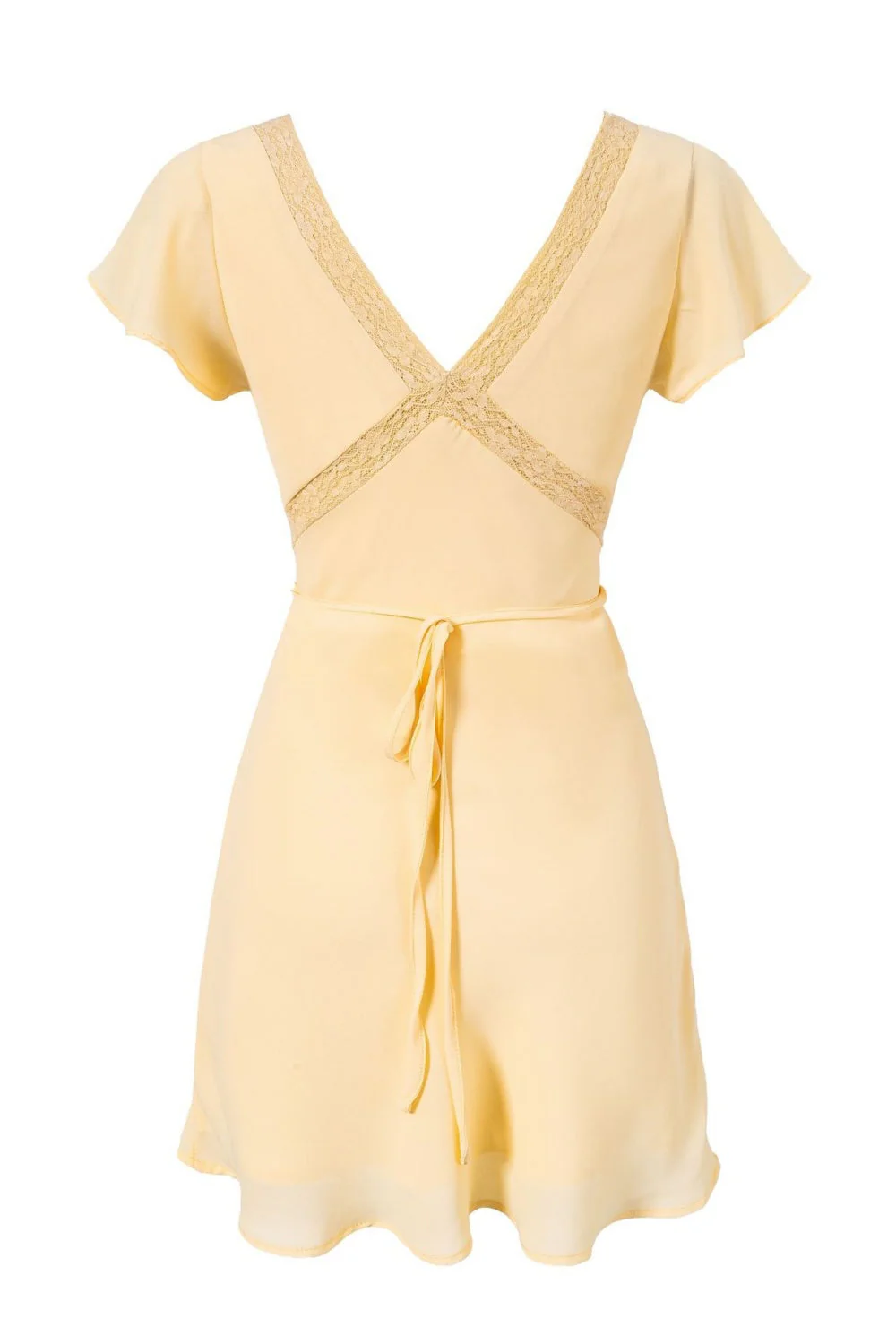 Yellow Cap Sleeves Lace Applique Skirt