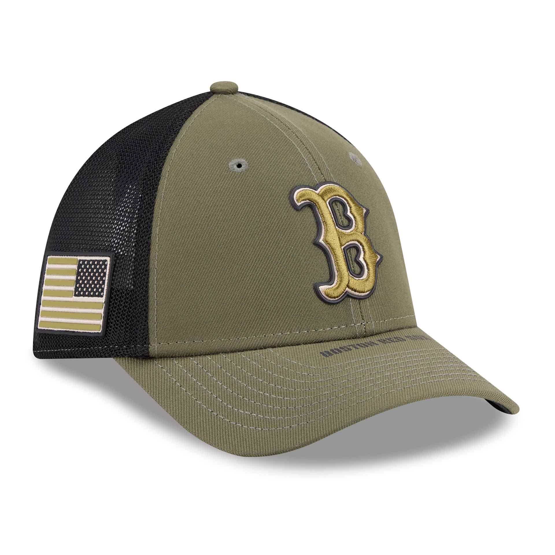 Boston Red Sox 2026 MLB Armed Forces 39THIRTY M-Crown Flex Cap Olive