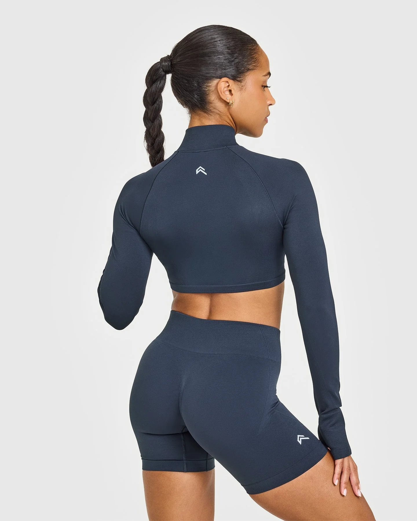 EnhanceLift™ Seamless Crop Jacket with White Logo | True Blue