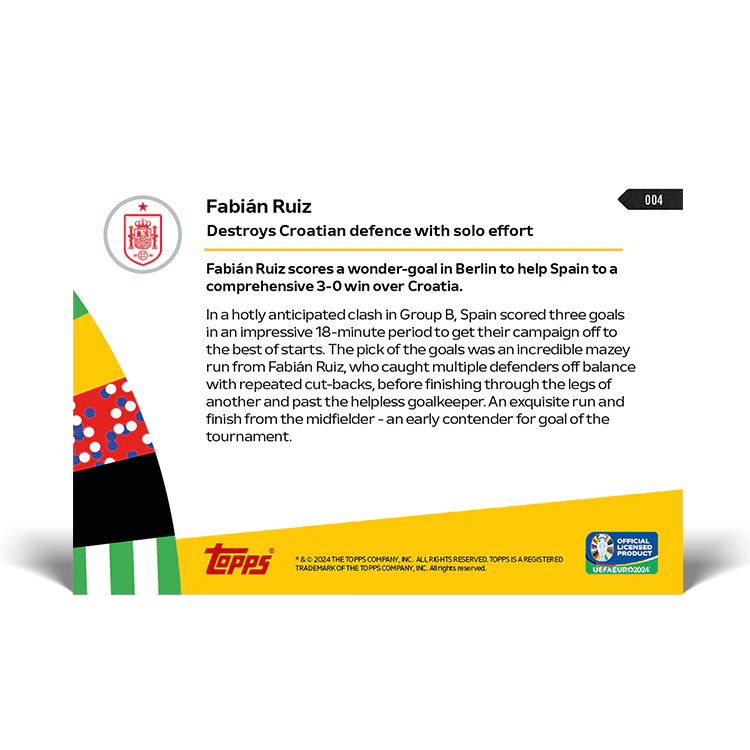 Fabián Ruiz - Destroys Croatian defence with solo effort - EURO 2024 TOPPS NOW® Card 4