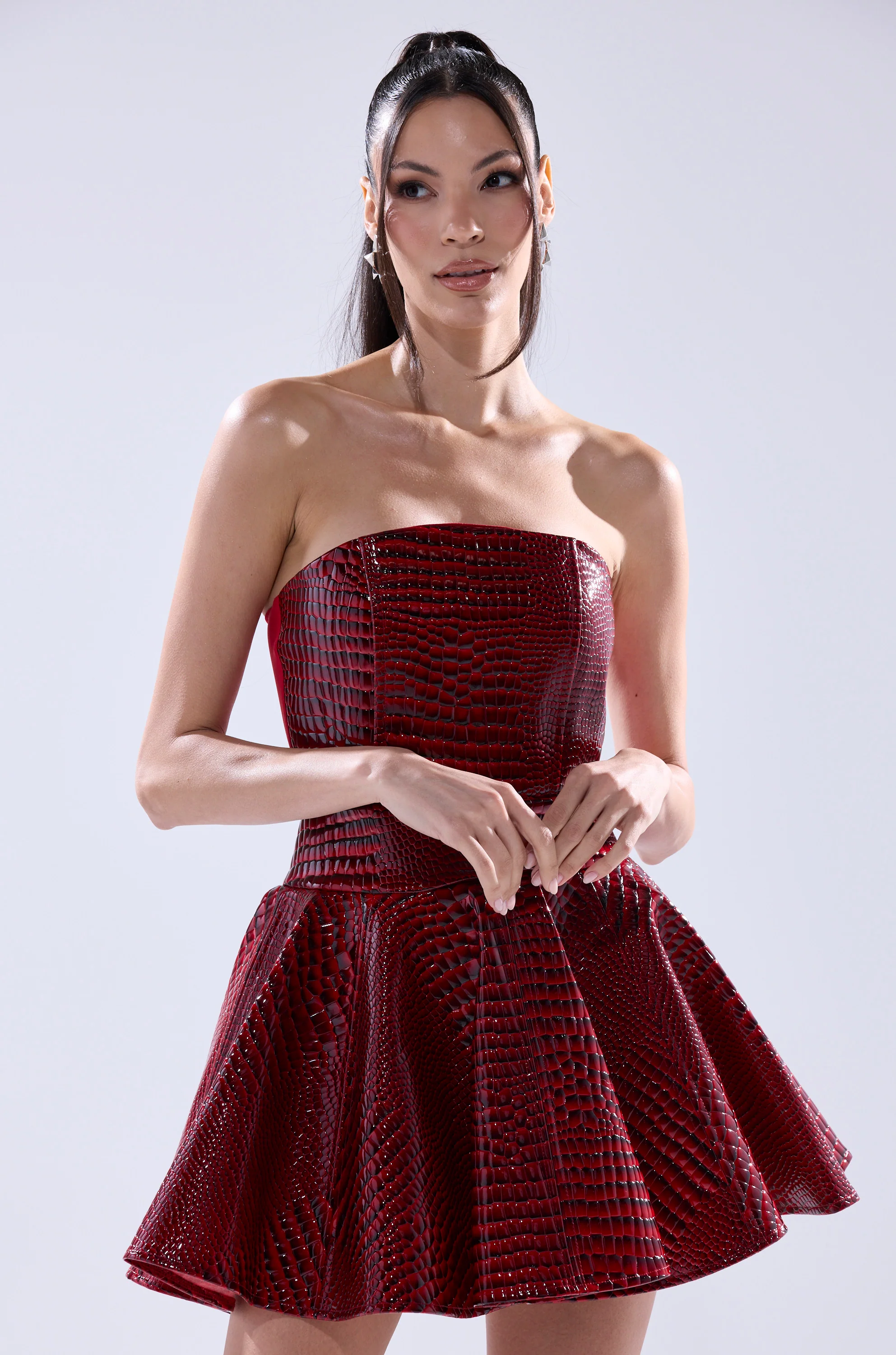 Val Pu Mini Dress In Croc Print