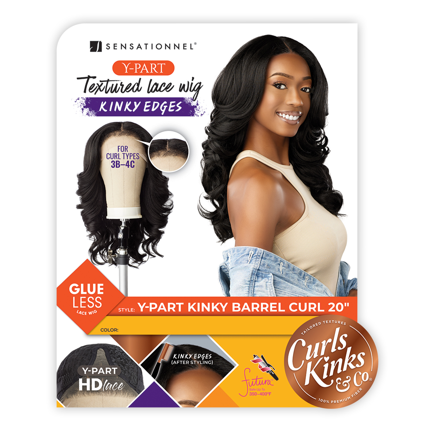 Sensationnel HD Lace Front Wig Curls Kinks N Co Glueless Kinky Edges Y-Part Kinky Barrel Curl 20