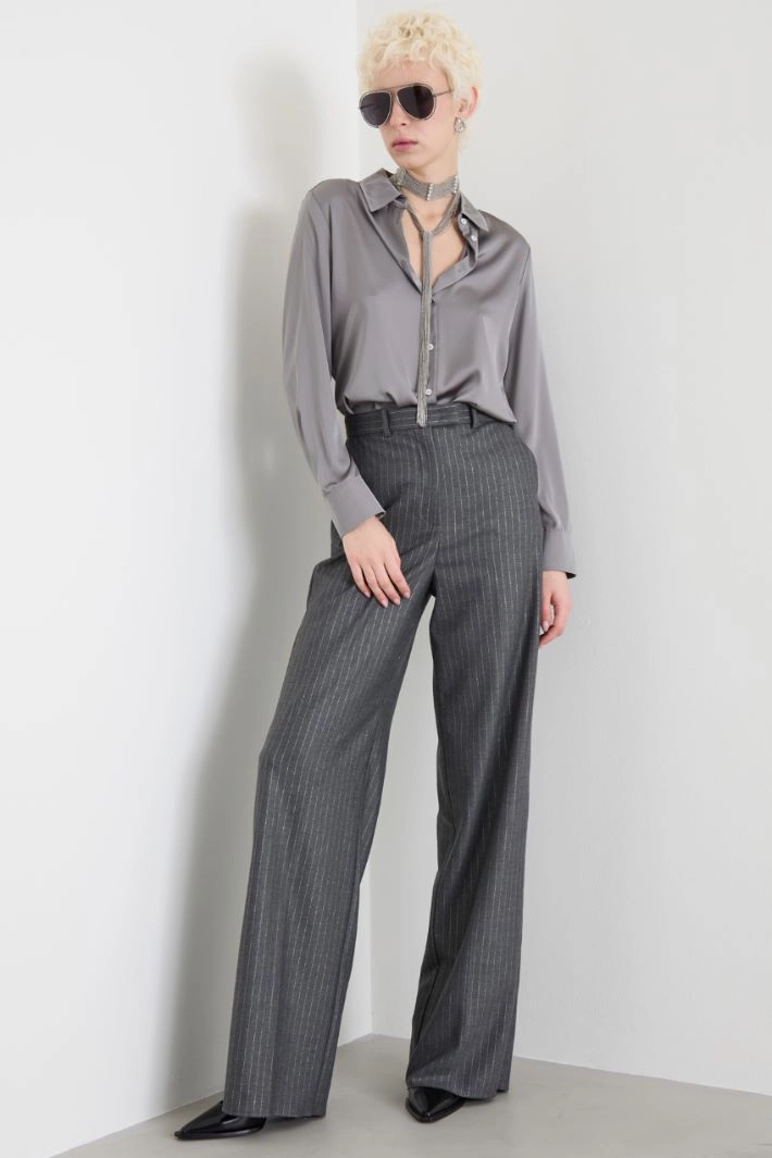 Lamé pinstriped palazzo trousers - GREY
