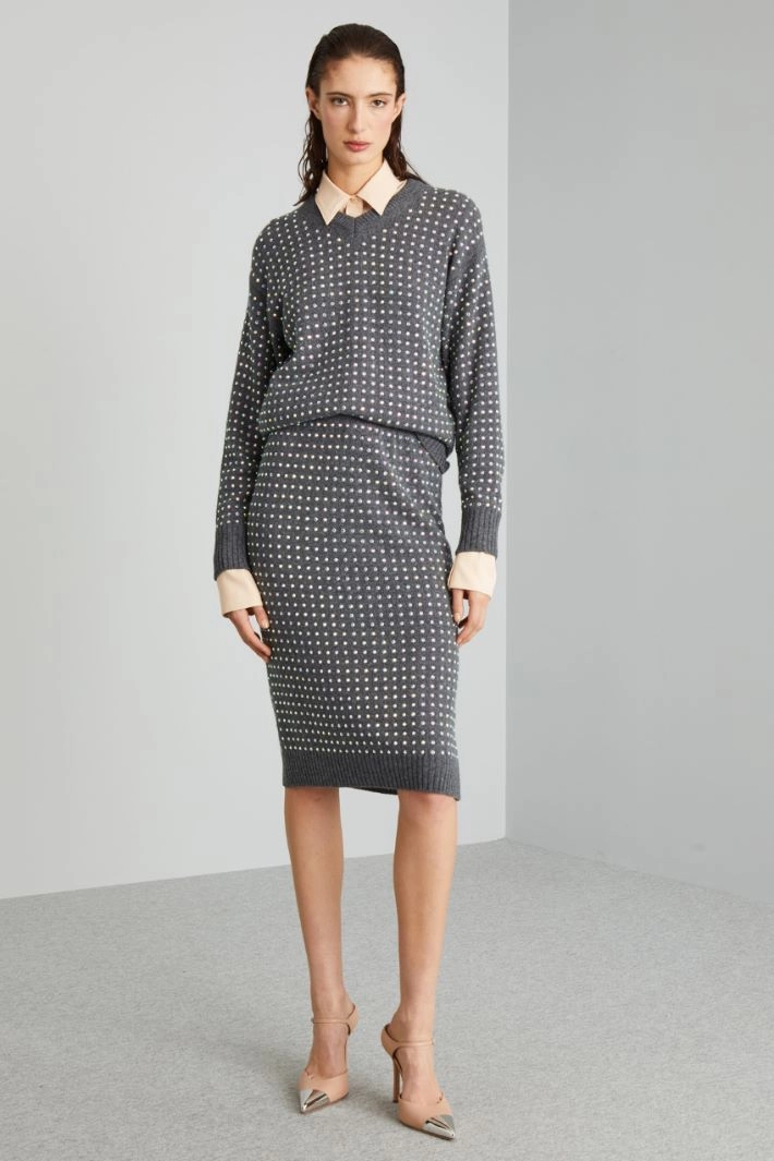 Rhinestone-detail knit fabric skirt - GREY