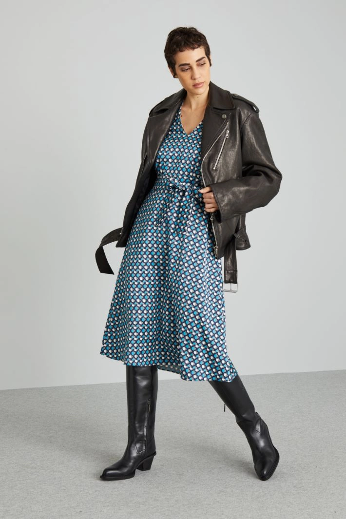 Midi dress with sash - LIGHT BLUE GREY