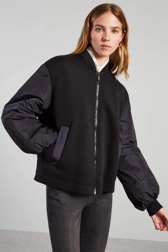 Flared jersey bomber jacket - BLACK