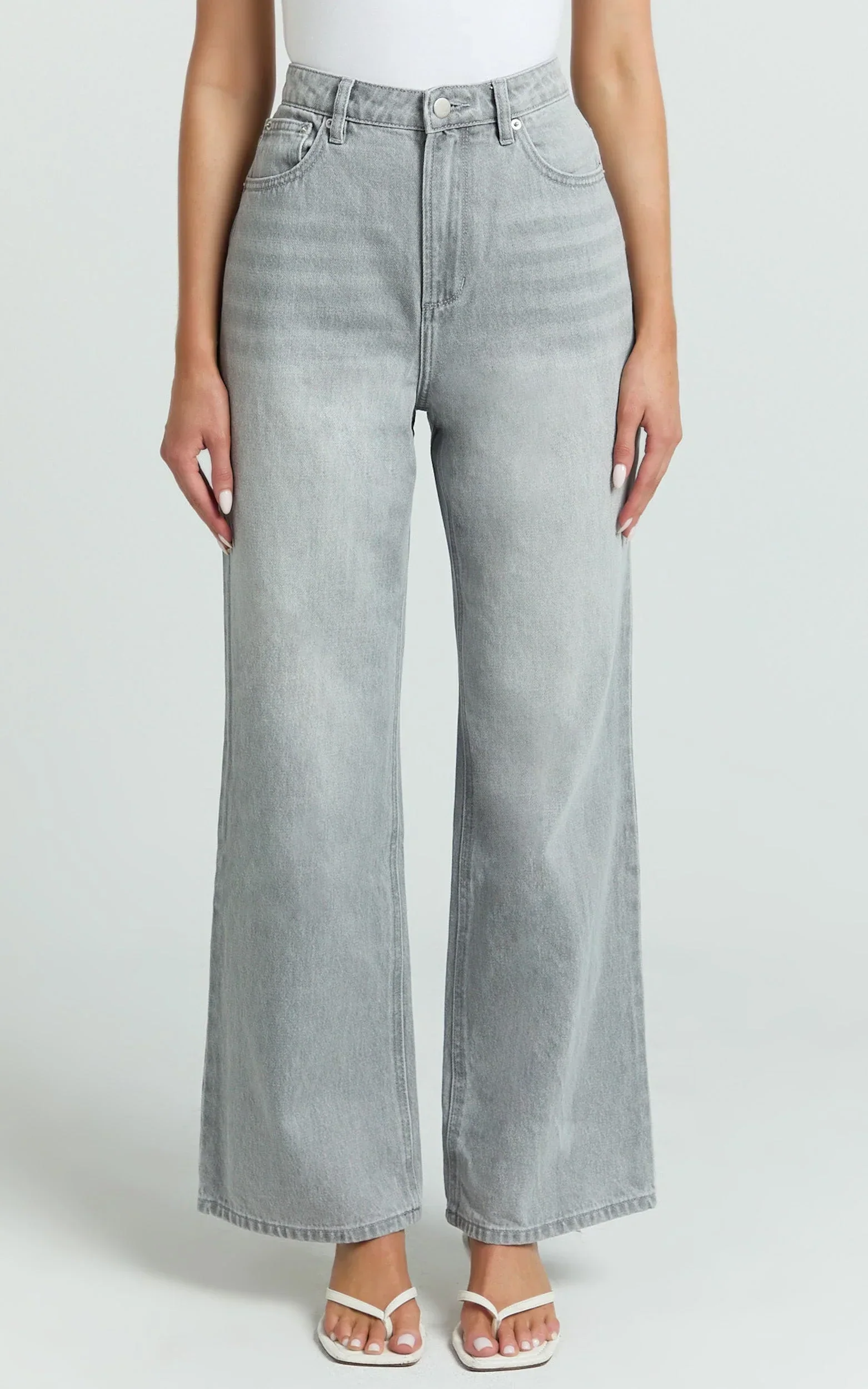 Cole Jeans - High Waist Relaxed Wide Leg Recycled Denim Jeans in Grey