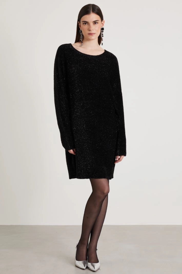 Lurex-embellished fluffy knit dress - BLACK