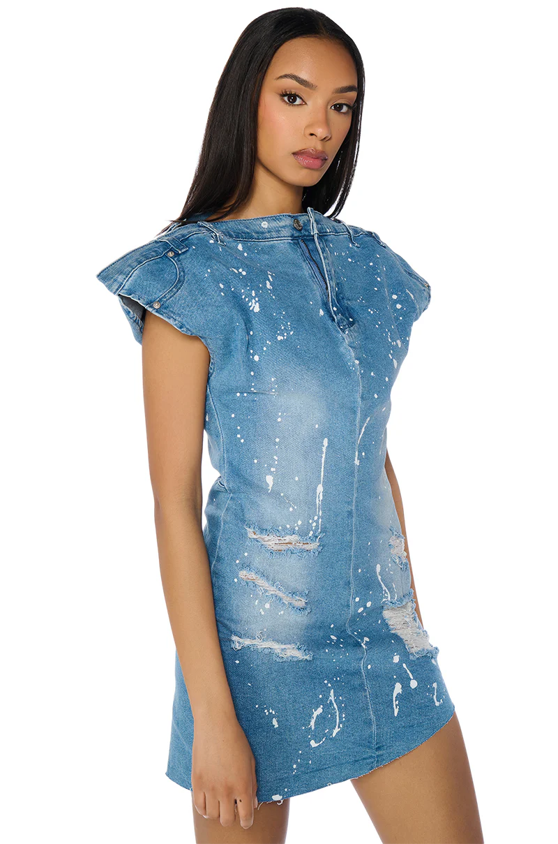 Pollock Splatter Paint Denim Mini Dress
