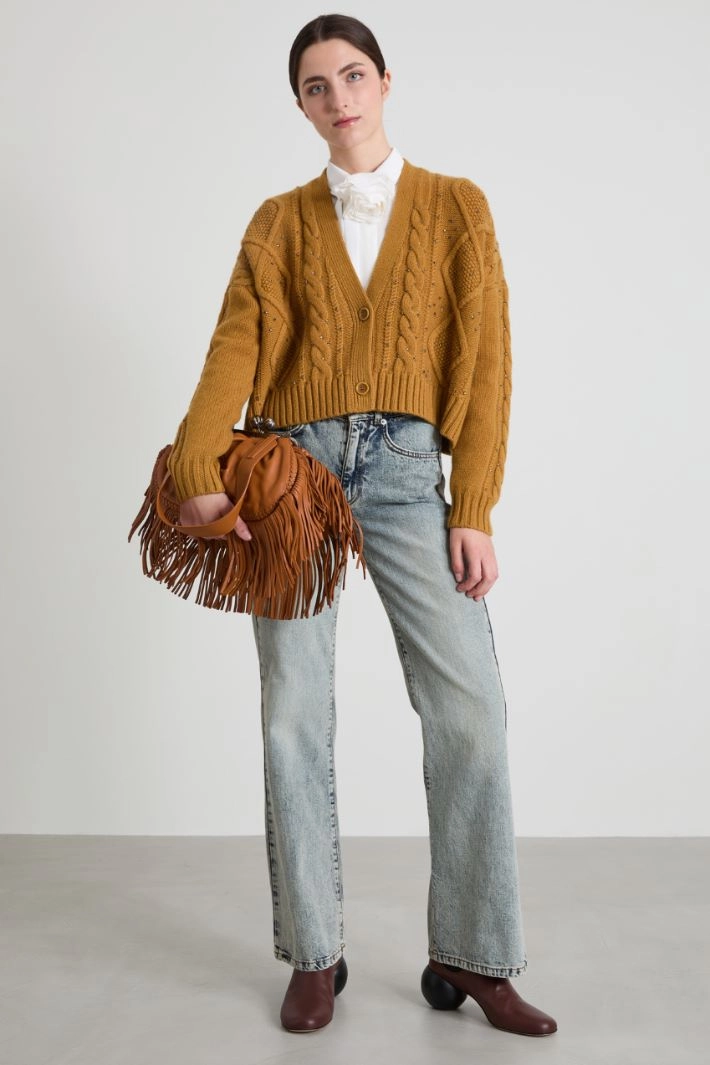 Boxy-fit rhinestone cardigan - OCHRE