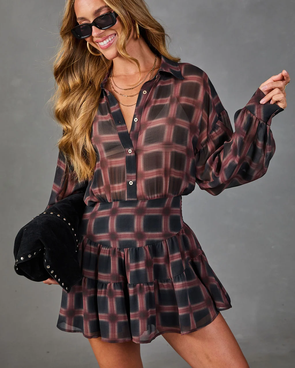 Prep Season Plaid Chiffon Romper