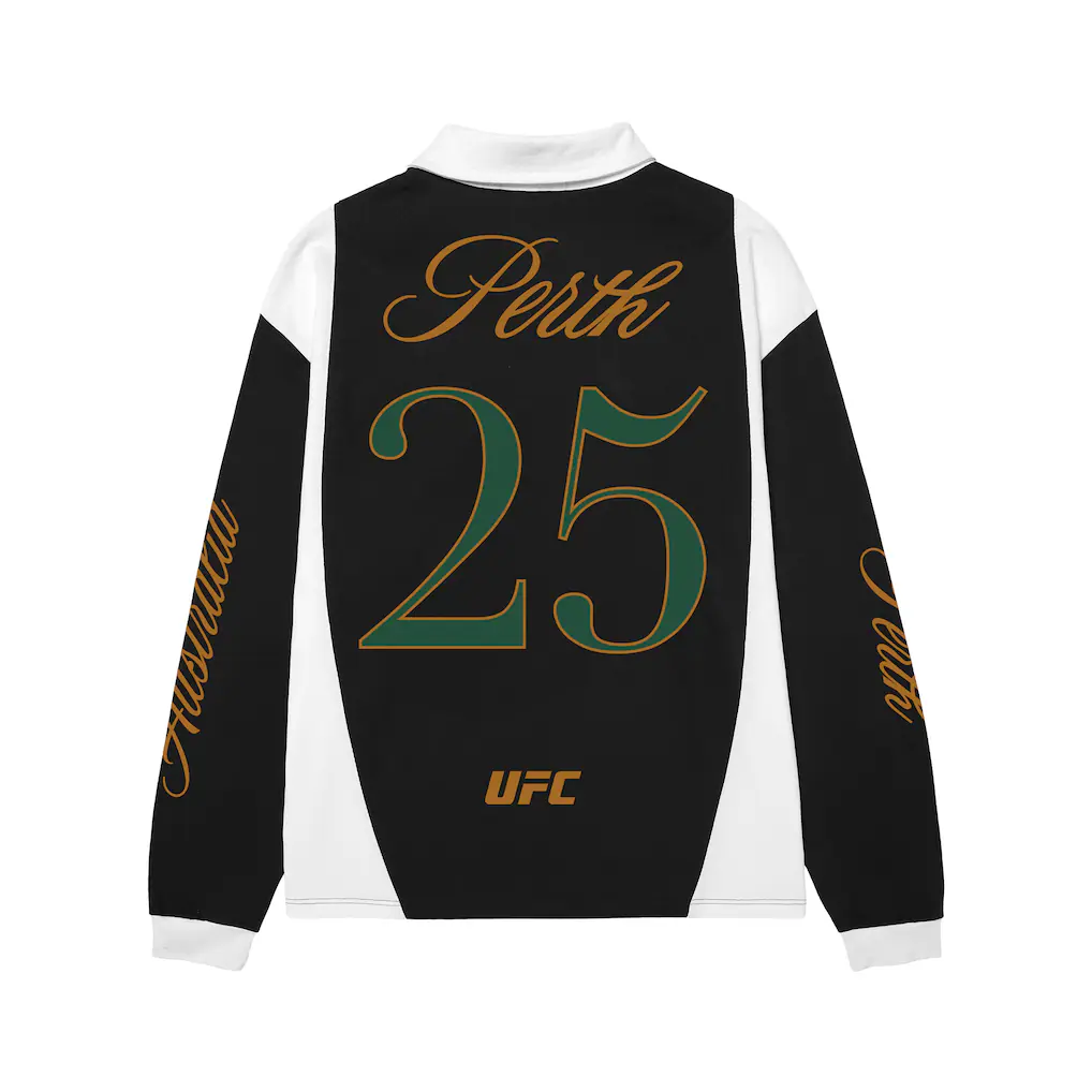 Men's Black/White UFC Fight Night 199 Perth Long Sleeve Rugby Polo