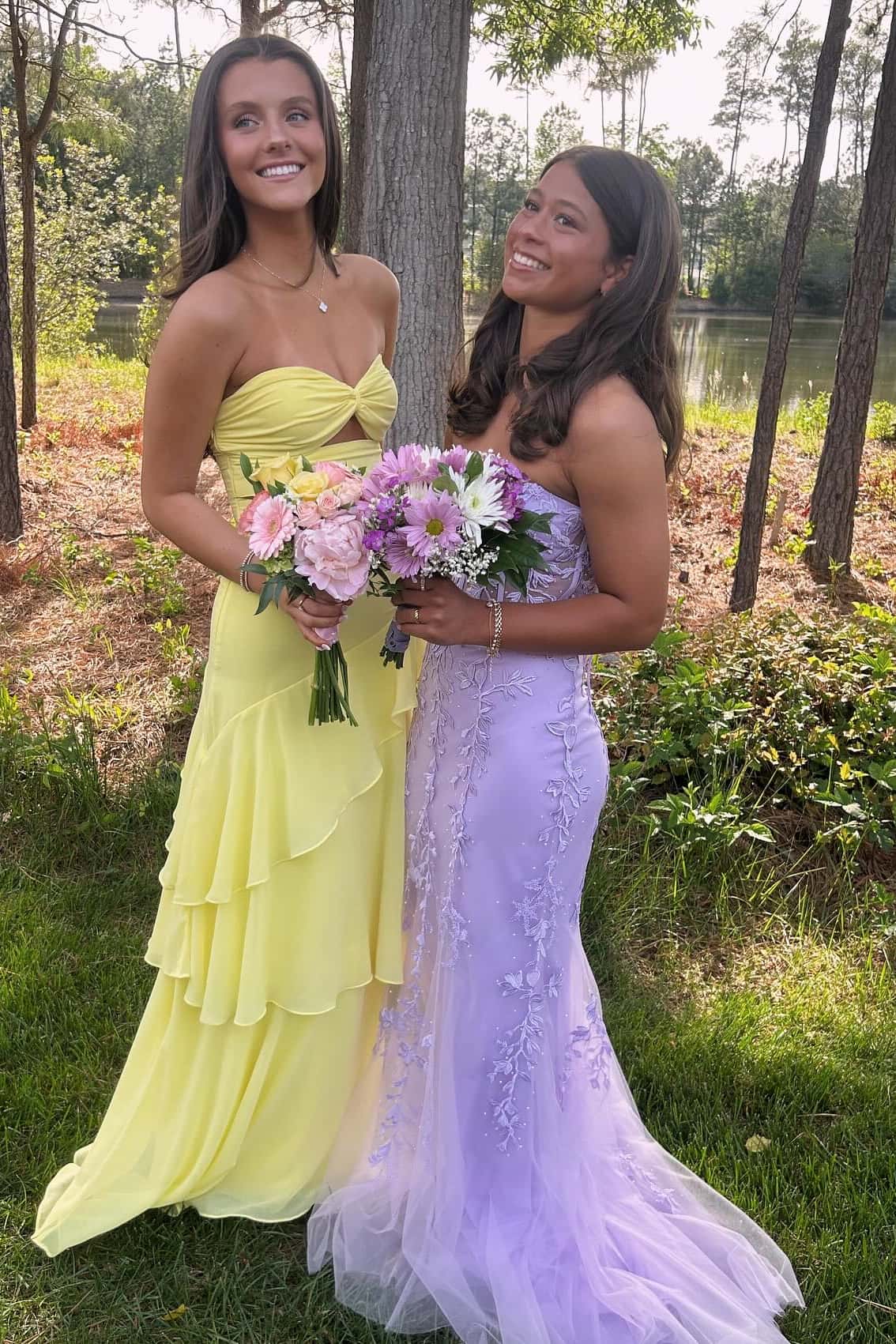 Keyhole Yellow Chiffon Ruffle Maxi Dress