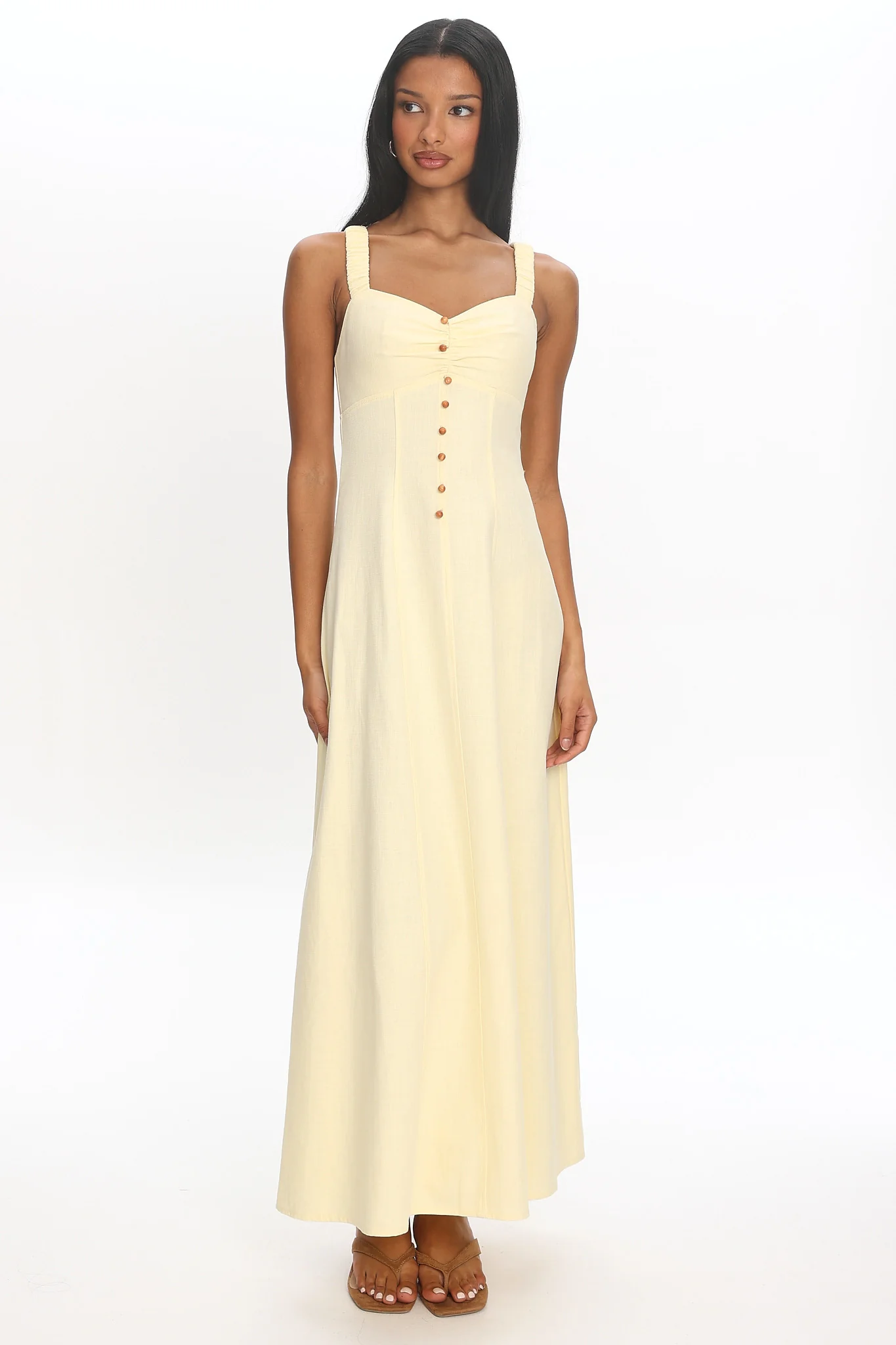 Day Off Ruched Strap Maxi Dress Baby Yellow