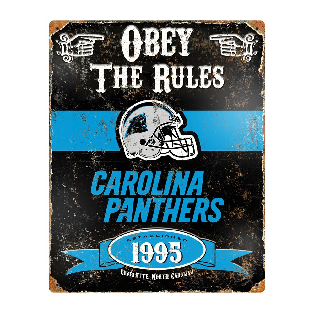 Carolina Panthers Obey The Rules Embossed NFL Metal Sign