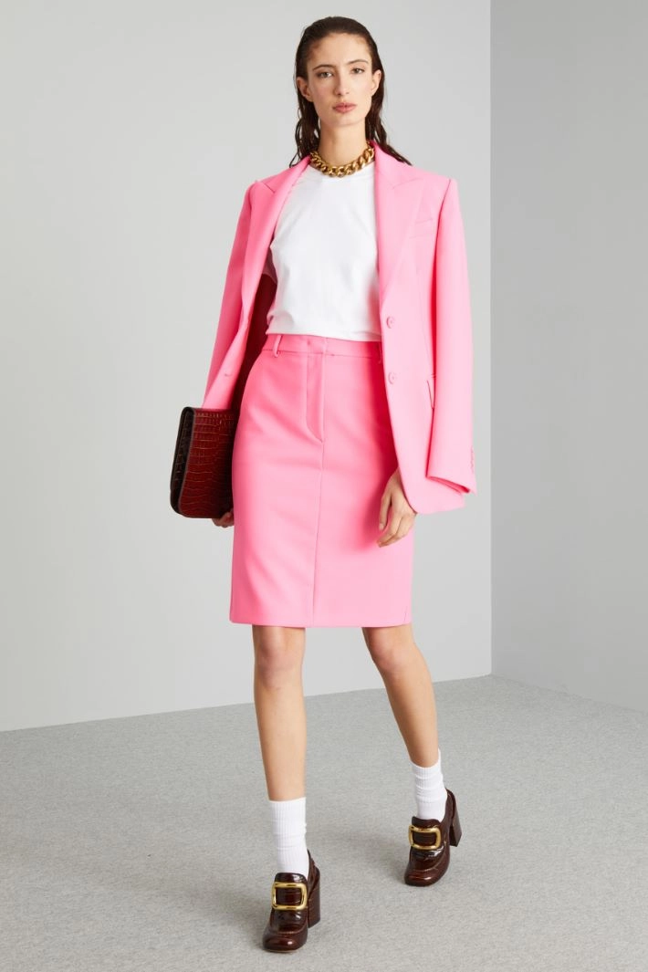 Straight-fit stretch wool skirt - VIVID PINK