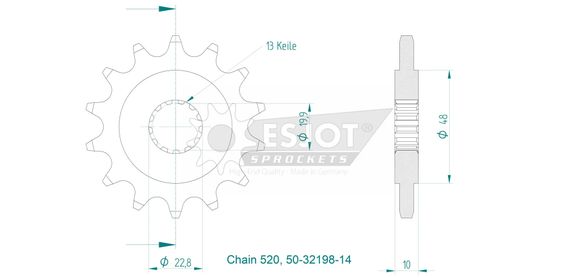 Esjot 14 teeth gearbox output pinionRef: Esjo00138A / 12122412