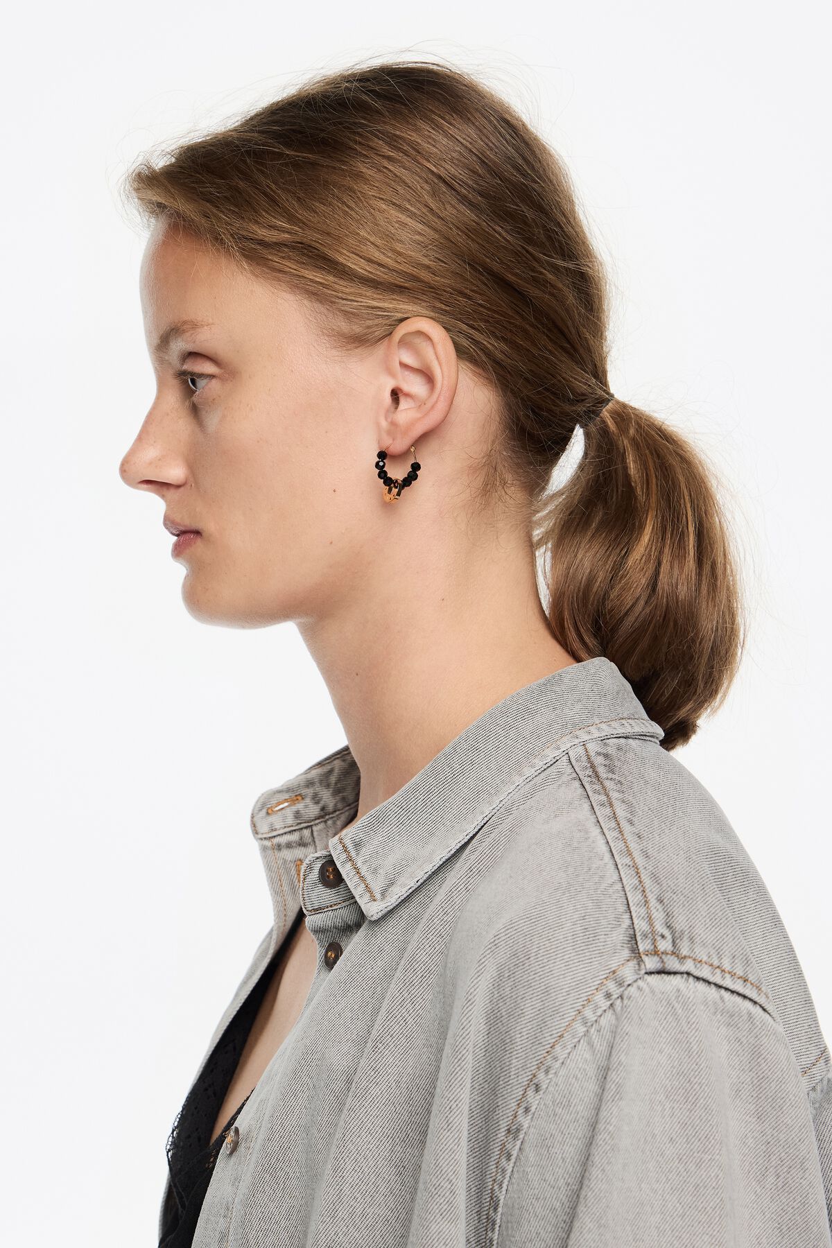 Black crystal logo hoop earrings