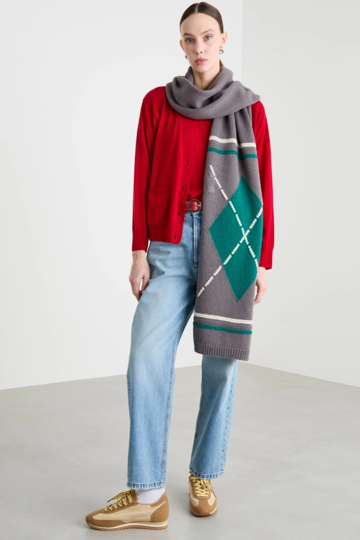 Argyle maxi scarf - GREY GREEN WHITE