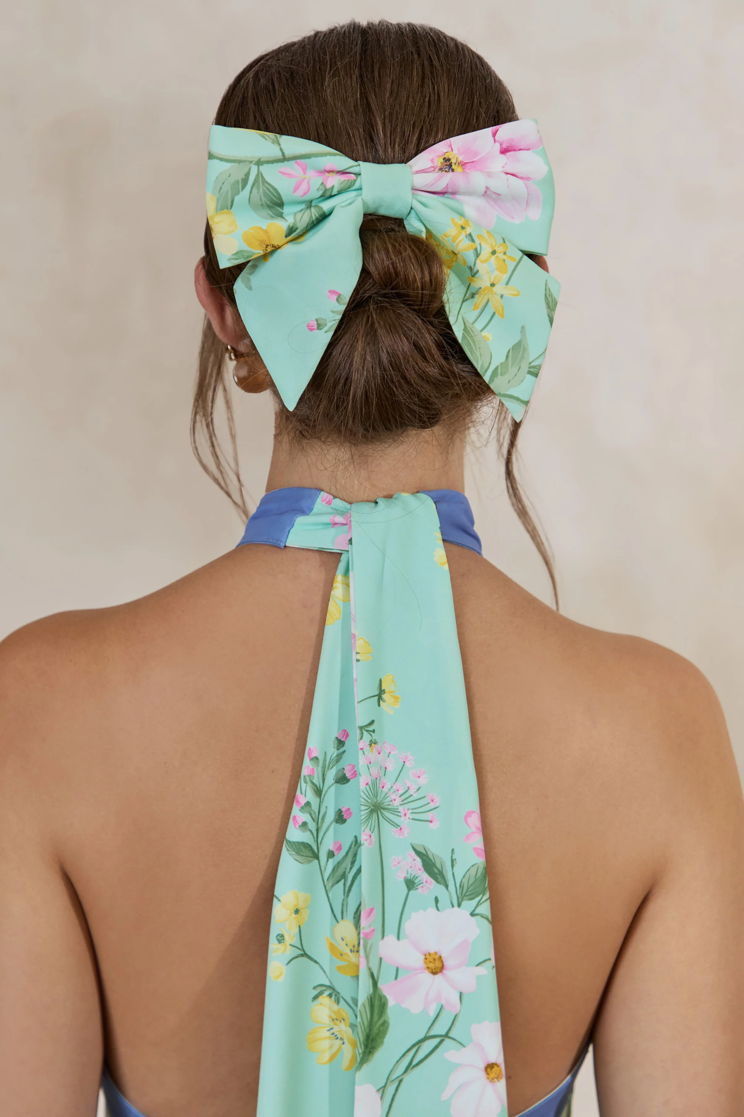 Tullia | Mint Floral Print Hair Bow