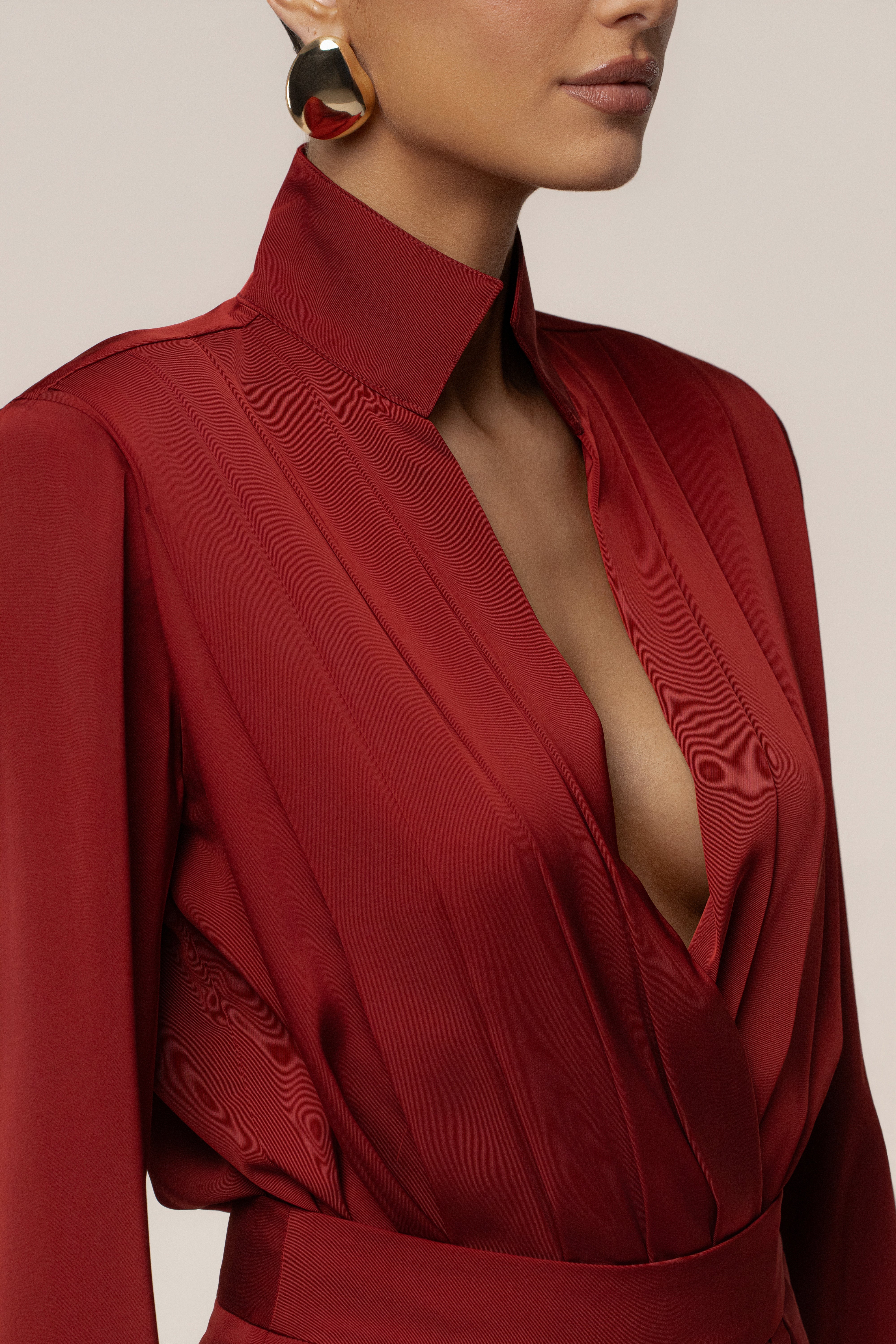 Burgundy Visionary Pleated Bodysuit