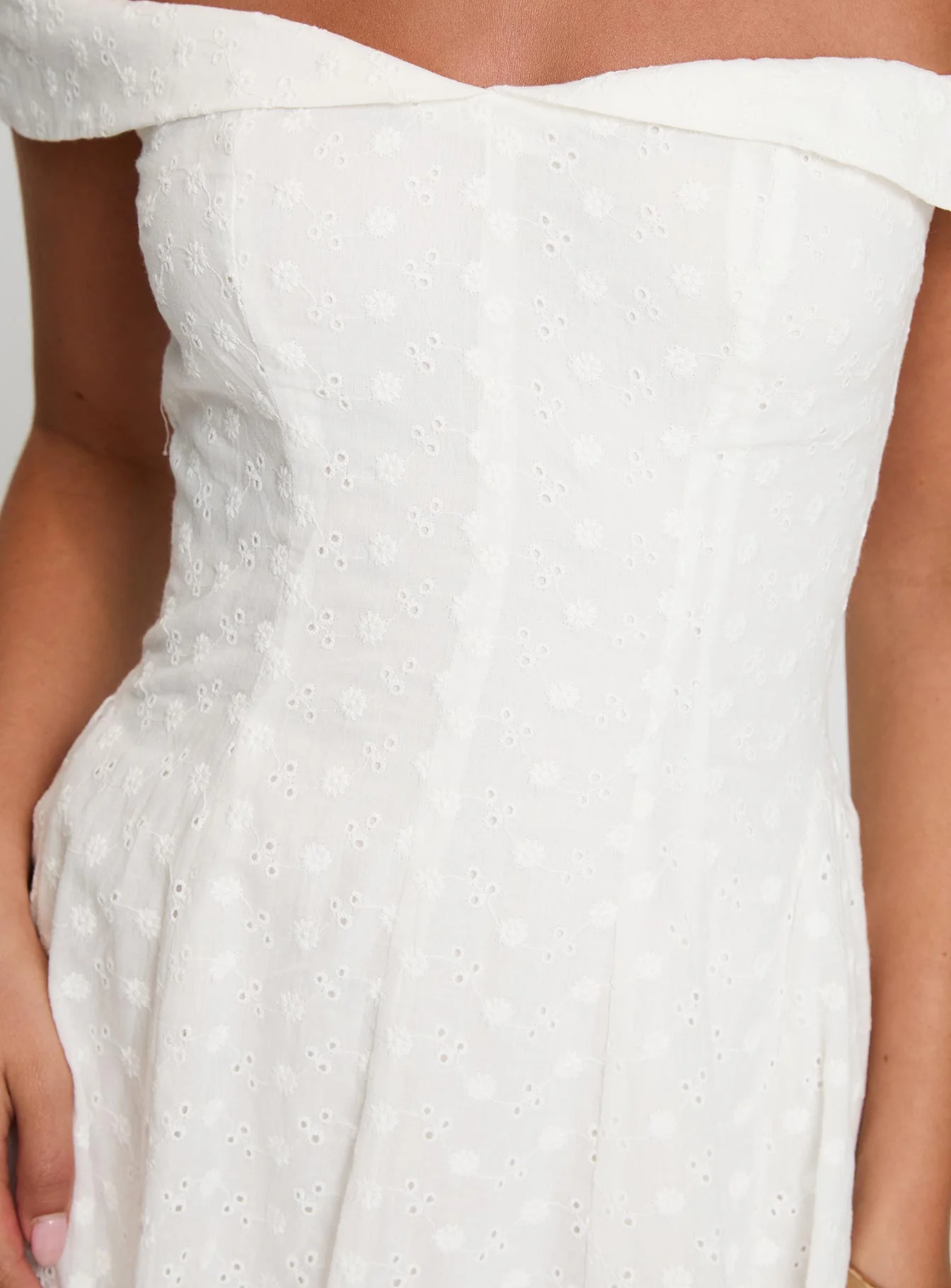 Rosebud Broderie Off The Shoulder Mini Dress White
