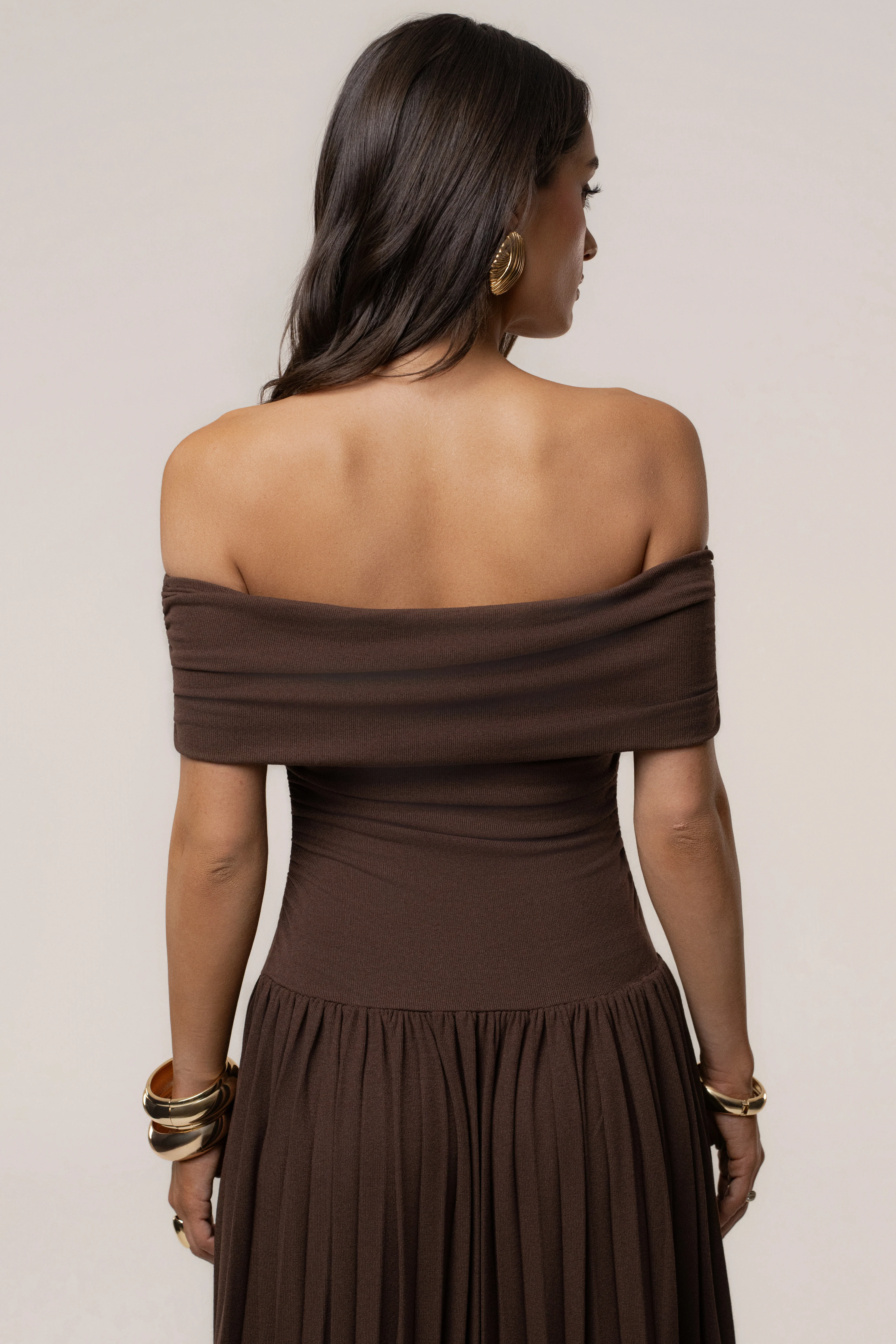 Brown Infinite Pleated Maxi Dress