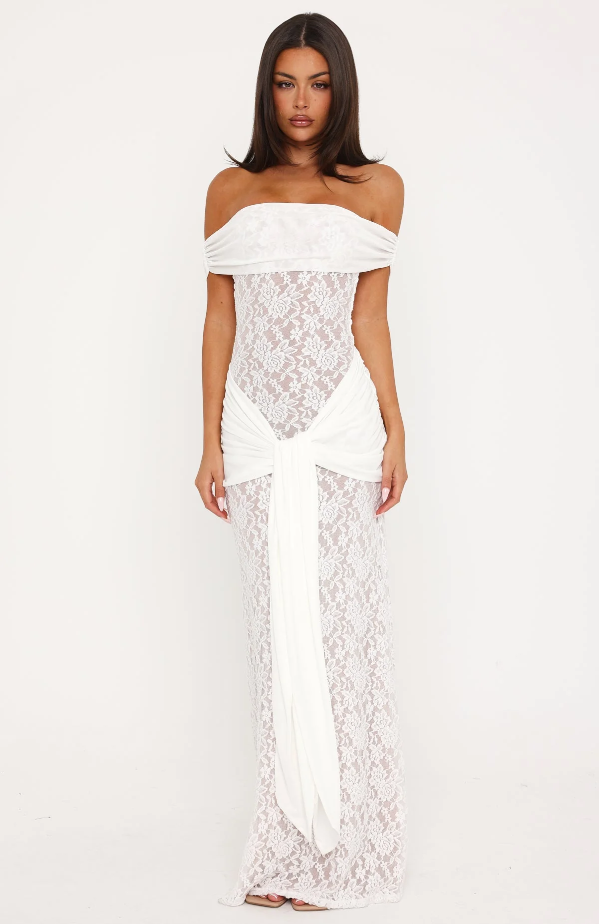 Best Dressed Off Shoulder Lace Maxi Dress White