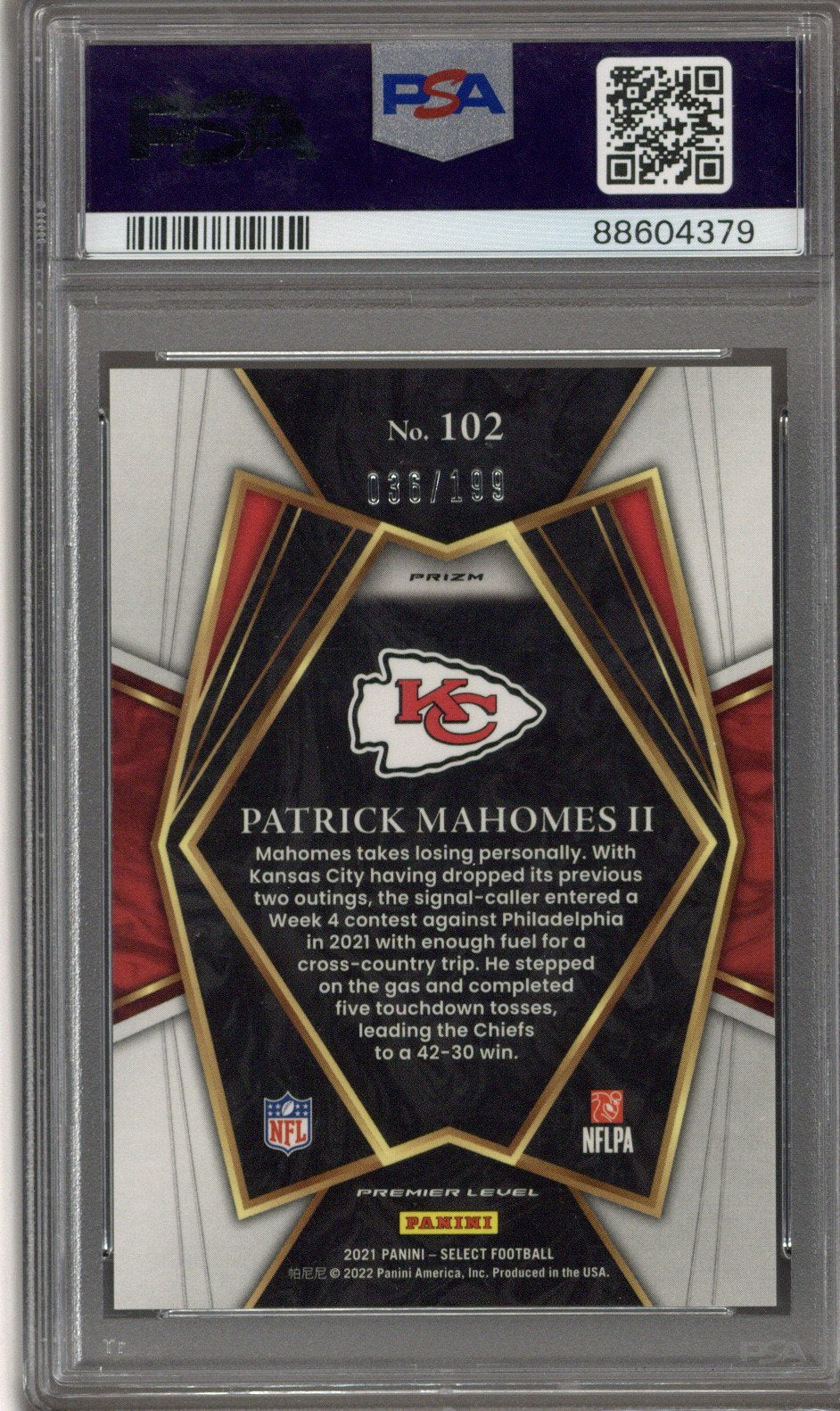 2021 Select Mahomes Tri Color PSA 10
